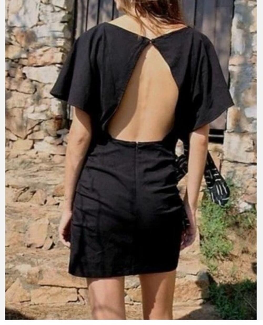 Free People Women Rough Rider Mini Wrap Dress Sz M Black Open Back Stretch